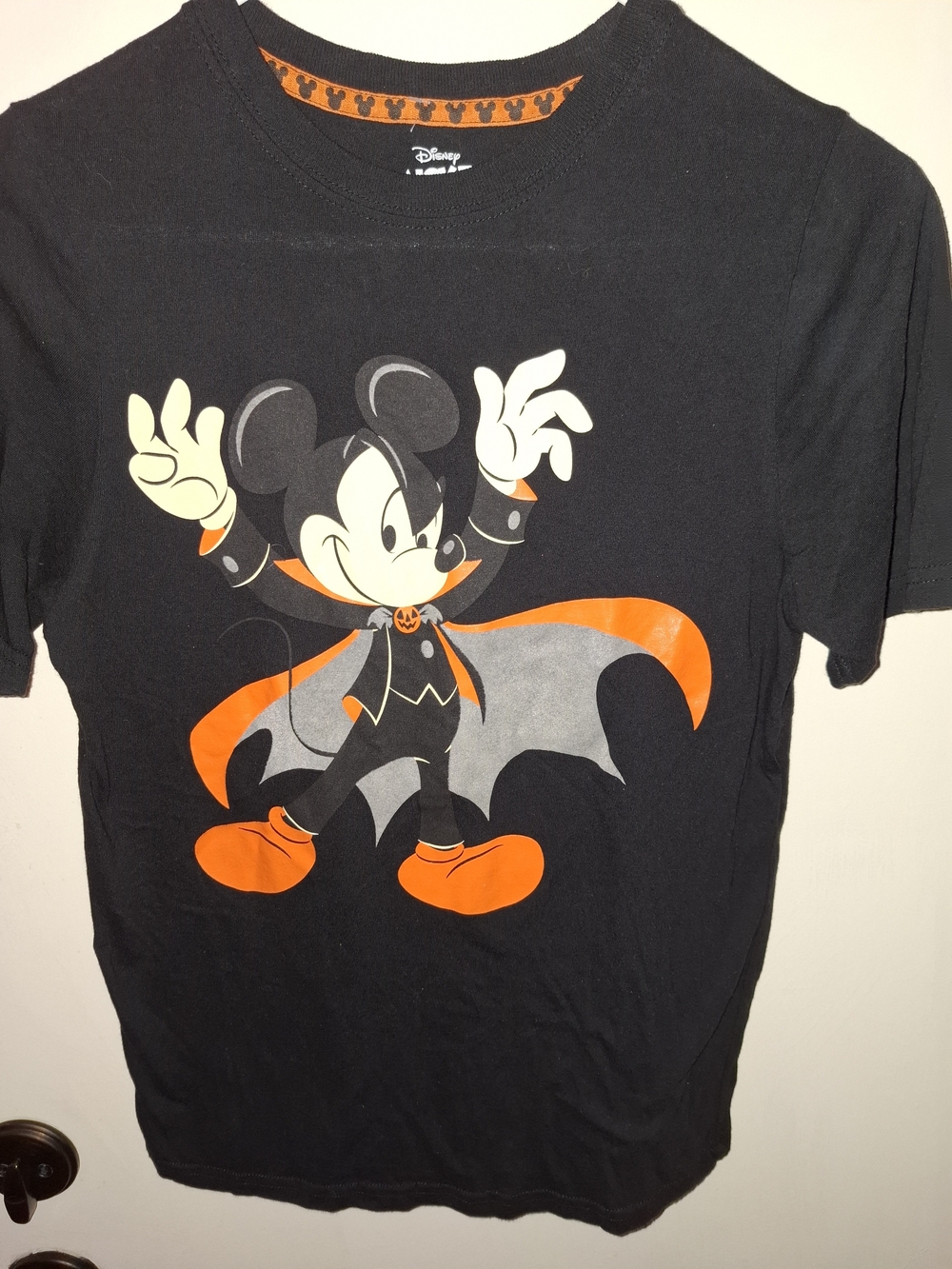 Disney Mickey Mouse Halloween Graphic Print Black Crew Neck T-Shirt Kids 14/16